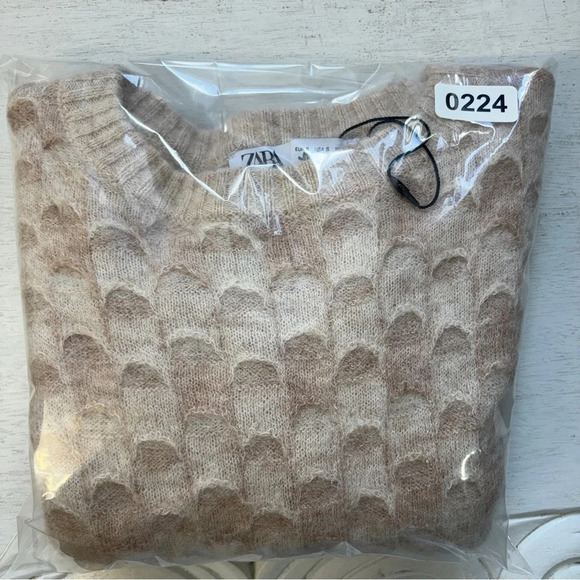 ZARA WOOL AND ALPACA BLEND KNIT SWEATER WITH LAYERED PRINT S Cream - Picture 10 of 10